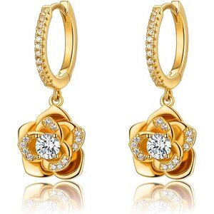 Women's Dainty Gold Dangle Flower Pearl Cute Unique Beautiful Flower Earring